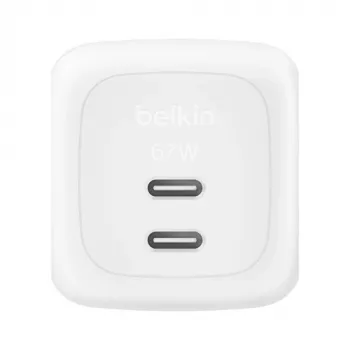 Caricabatterie rapido AC da interno Belkin WCH020KQWH — 2× USB‑C, bianco, protezione integrata