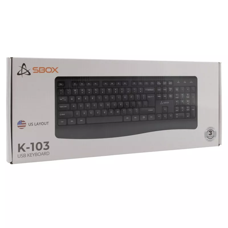 Tastiera USB con filo SBOX K-103 US nera — layout US, connessione USB