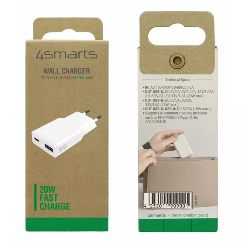 Caricabatterie 4smarts 541122 da interno ricarica rapida AC smartphone tablet bianco
