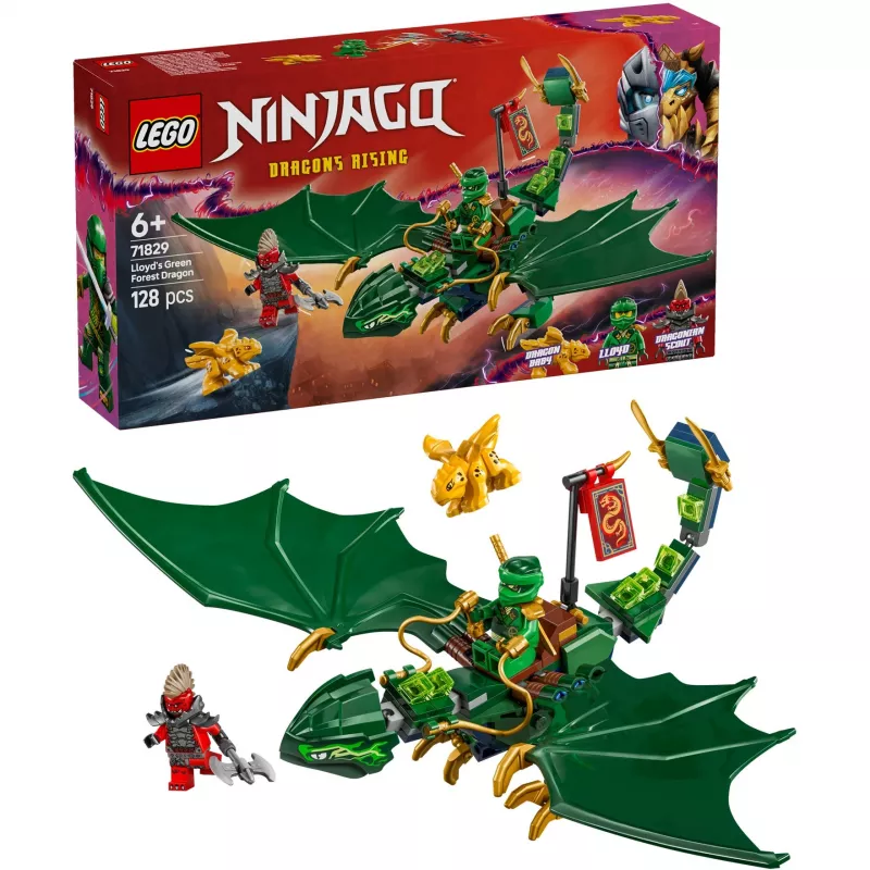 Giocattolo da costruzione LEGO NINJAGO 71829 Drago della foresta verde di Lloyd, 128 pezzi, 2 minifigure, da 6 anni