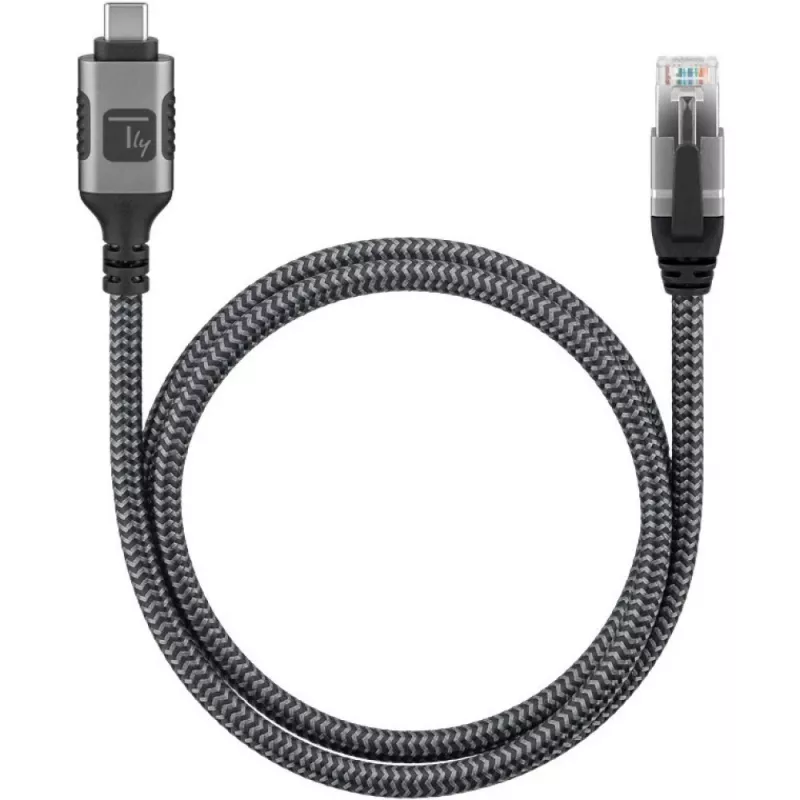 Techly ICOC U3C-RJ45-010 cavo adattatore da USB-C a Gigabit Ethernet, 1 m, nero/argento