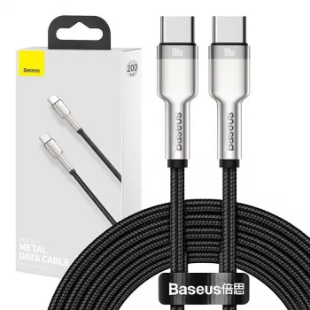 Cavo USB-C su USB-C Baseus Cafule Metal – 2 m, potenza di ricarica 100W, USB 2.0 (480 Mbit/s), contatti zincati, nero