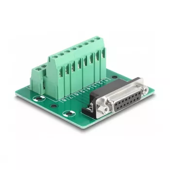 D-Sub 15 poli DeLOCK connettore femmina su morsettiera per guida DIN 58 mm x 61 mm x 30 mm