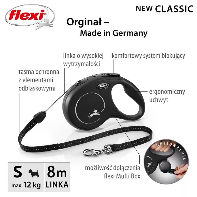 Guinzaglio per cani Flexi New CLASSIC 8 m nero con meccanismo avvolgibile