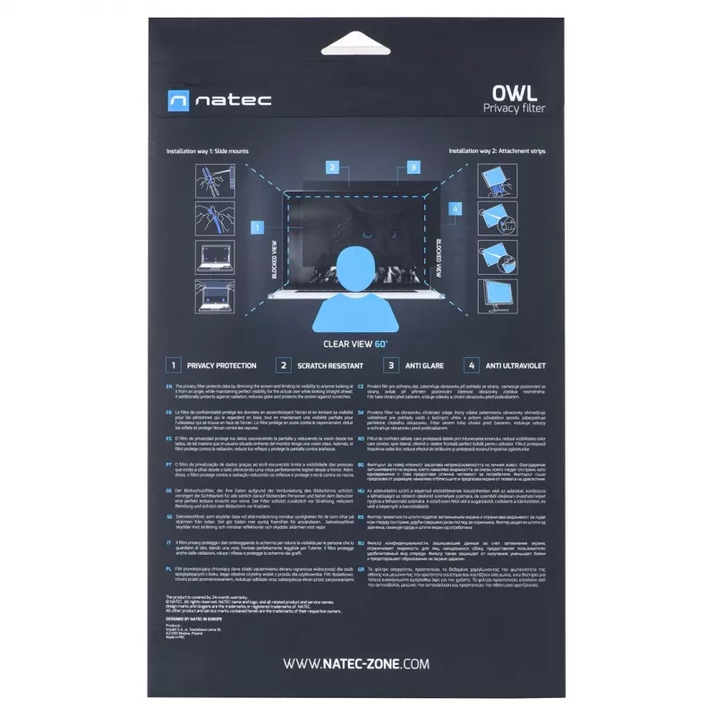 Filtro privacy per display senza cornice NATEC Owl 54,6 cm (21,5 pollici)
