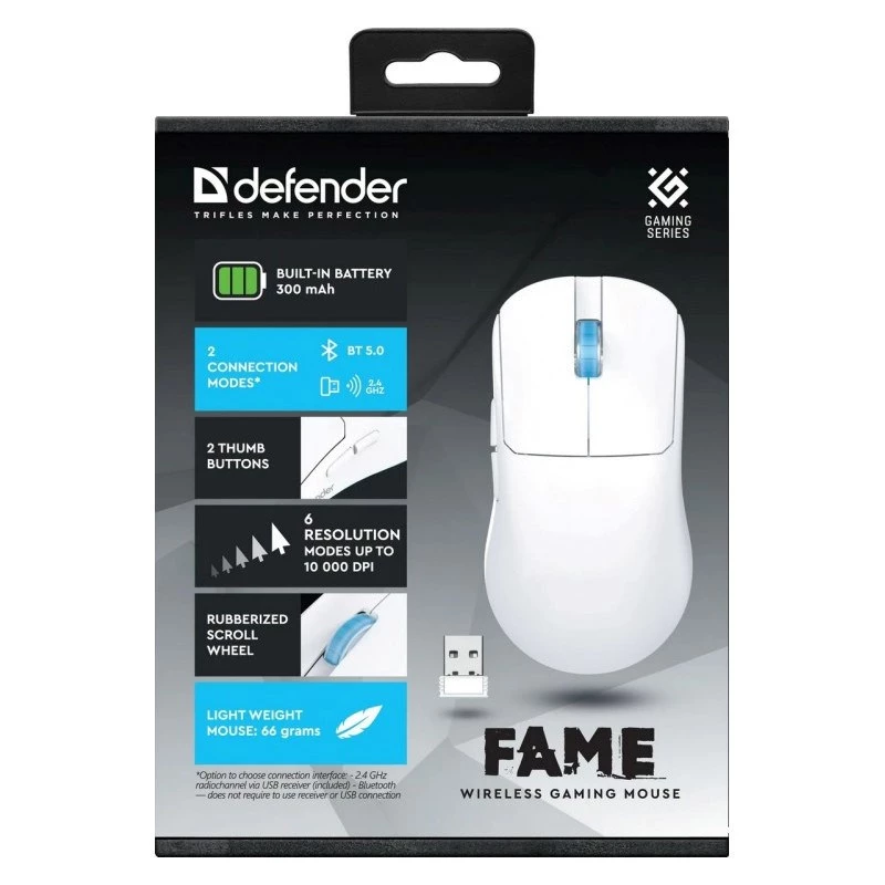 Mouse WIRELESS DEFENDER FAME GM-516 RF+BT 10000DPI 6P bianco