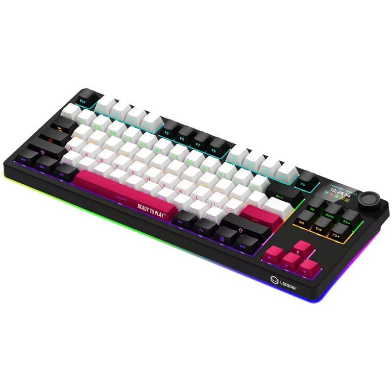 LORGAR KBP70TKLW, tastiera da gaming meccanica TKL wireless Pro, nero/rosso, layout EN