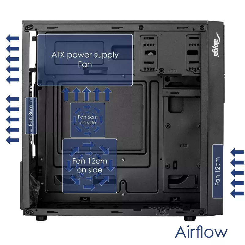 Akyga AK19BK case per PC micro-tower, Micro-ATX / Mini-ITX, USB-C + USB 3.0 + 2x USB 2.0, senza alimentatore, nero