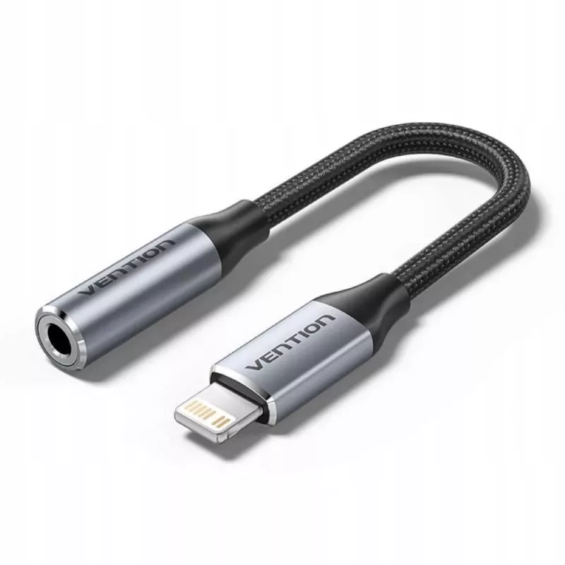 Adattatore audio Vention Lightning su 3,5 mm BMBHA, adattatore cablato Lightning su 3,5 mm con cavo da 0,1 m, grigio