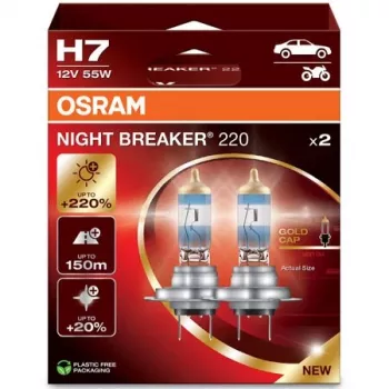 Lampada faretto alogena Osram H7 NIGHT BREAKER 220 — confezione doppia (modello 64210NB220-2HB)