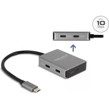 Hub USB Type-C DeLOCK 64249 10000 Mbit/s nero grigio