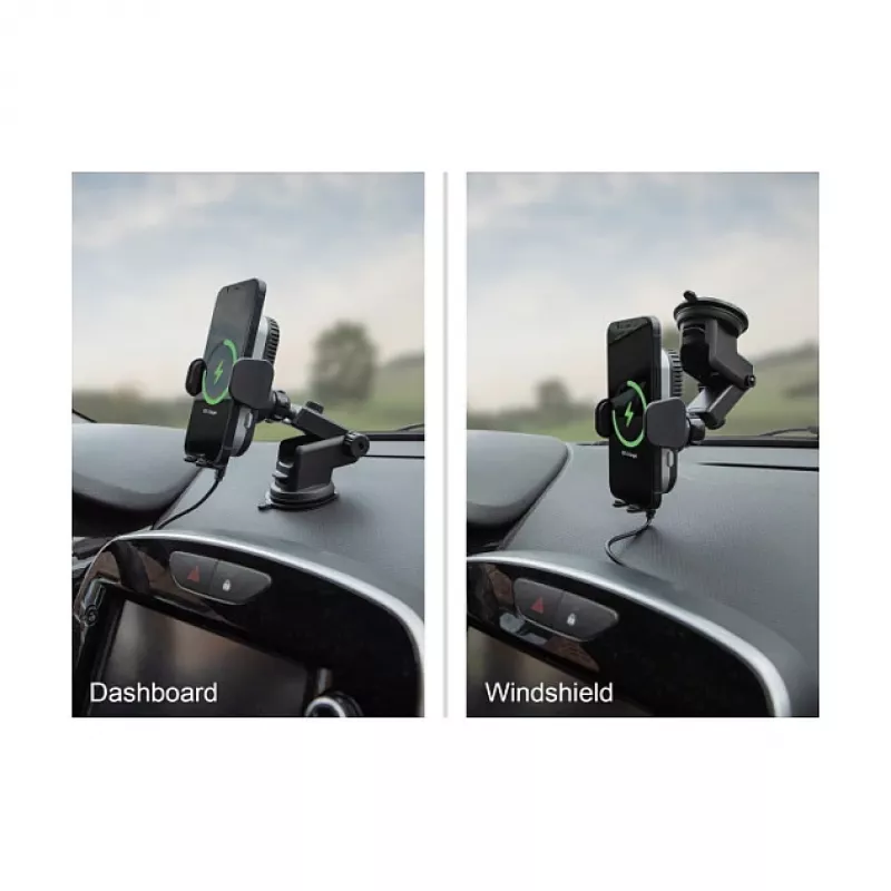 Supporto auto attivo DELOCK 66939 per telefoni cellulari — supporto a ventosa, nero/grigio, compatibile con ricarica wireless