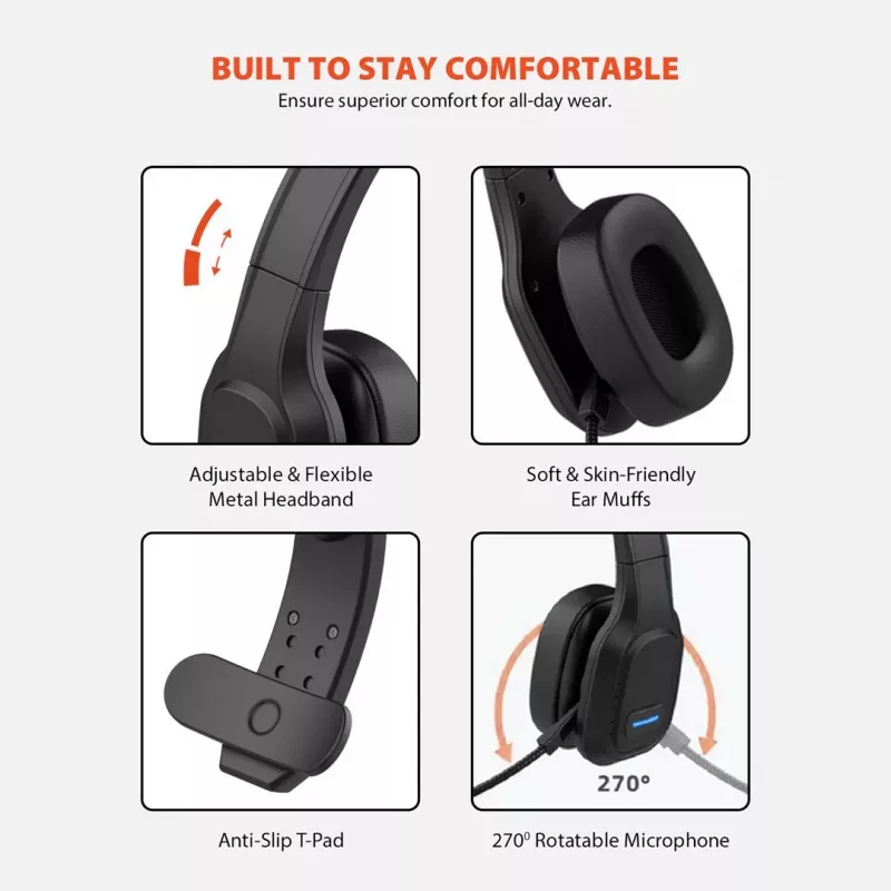 Cuffie Bluetooth con microfono Audiocore 74452 cancellazione del rumore microfono call center Google Siri ufficio senza fili