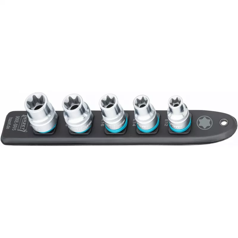 Set di chiavi a bussola Hazet 900E-SR/5 — attacco 1/2 pollice bussole TORX E12–E20 corte