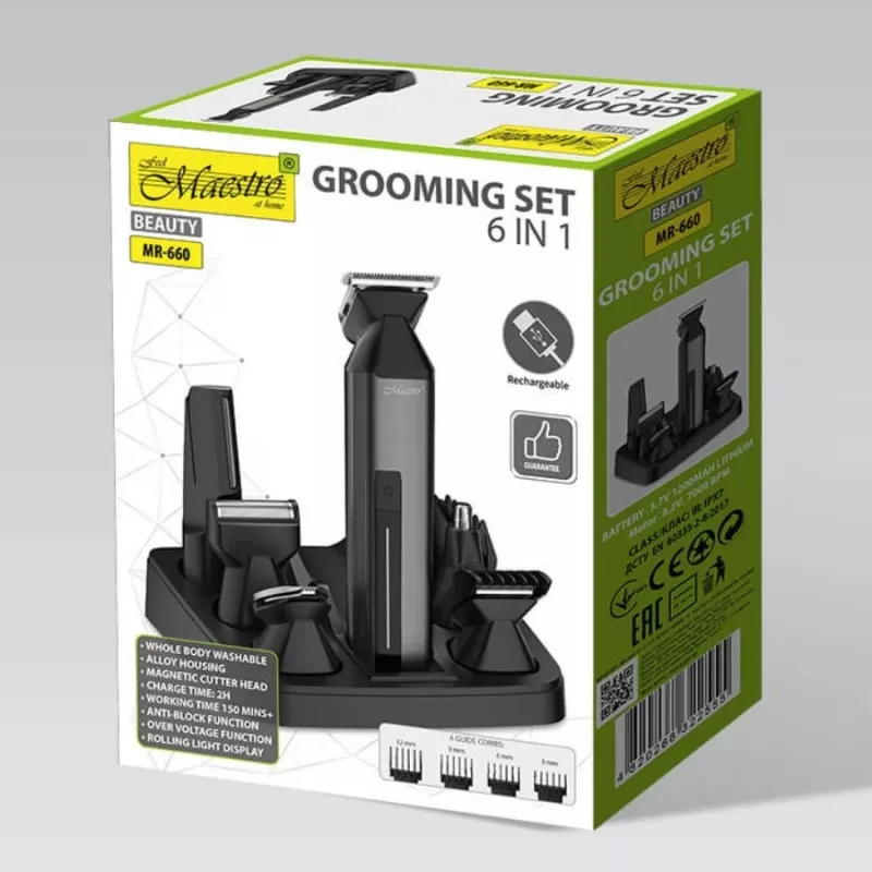 Set tagliacapelli Maestro MR-660 6-in-1 USB ricaricabile con lame regolabili