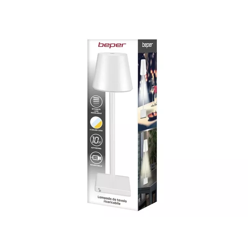 Lampada da tavolo ricaricabile Beper P201UTP102, interruttore touch, 2 W