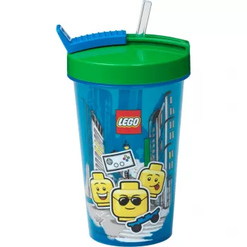 Room Copenhagen LEGO Bicchiere con cannuccia Iconic Boy azzurro (blu/verde, 500 ml)