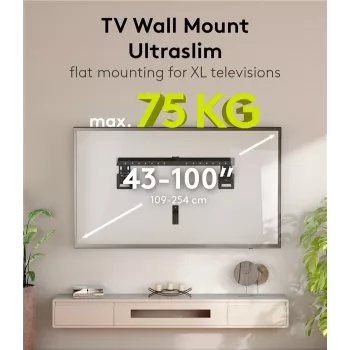 Supporto TV da parete fisso WENTRONIC Goobay Ultraslim 70822 XL nero per schermi piatti