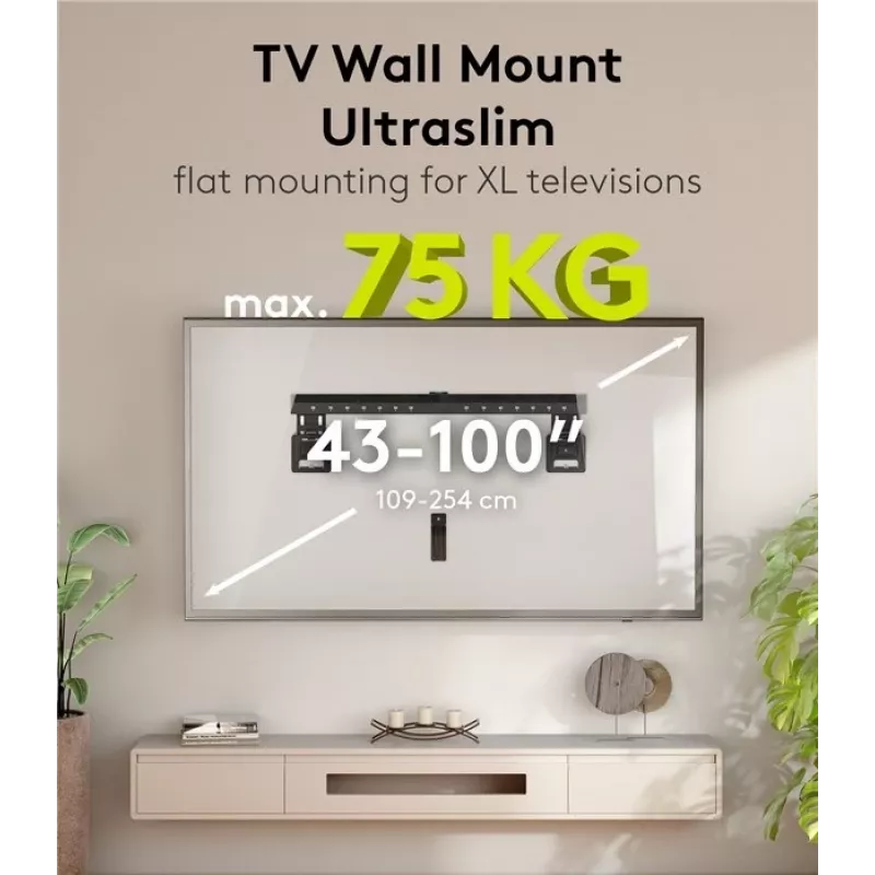 Supporto TV da parete fisso WENTRONIC Goobay Ultraslim 70822 XL nero per schermi piatti