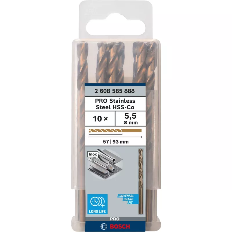 Bosch PRO Stainless Steel HSS-Co punta elicoidale, Ø 5,5 mm, 10 pz.