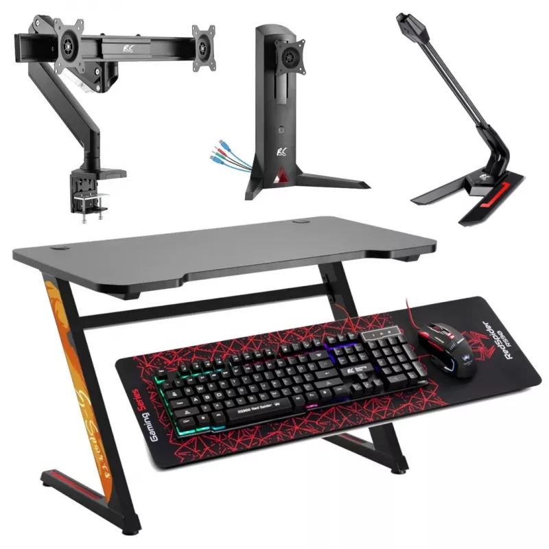 Scrivania gaming NanoRS RS120, design moderno, leggera e stabile (carico max 50 kg), nero e arancione