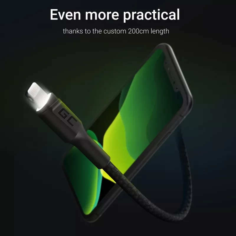 Cavo Lightning a USB-A Green Cell KABGC12, 2 m, Lightning – USB A, nero