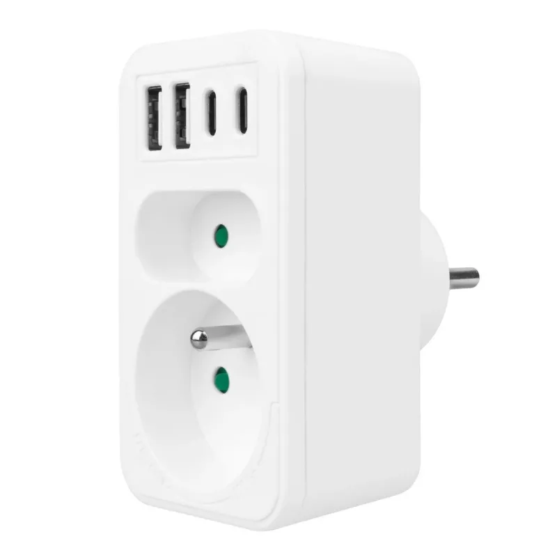 Power splitter MACLEAN MCE249 F/W – 2 prese di rete (16A + 6A) e 4 USB (2x A, 2x C PD 20W)