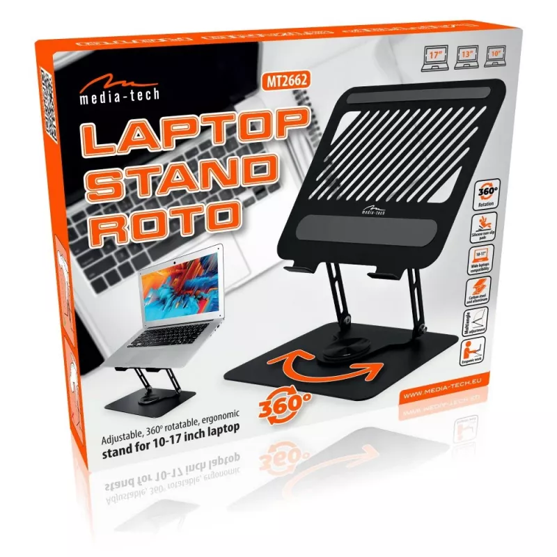 Supporto per laptop MEDIA-TECH MT2662 – regolabile in altezza, pieghevole in alluminio per laptop da 10–17