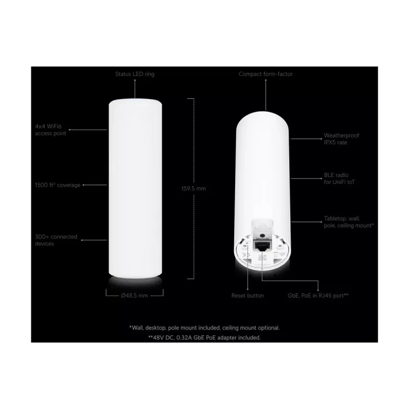 Ubiquiti UniFi U6-Mesh WiFi 6 Access Point AX5300 5.3 Gbps IPX5 impermeabile - bianco