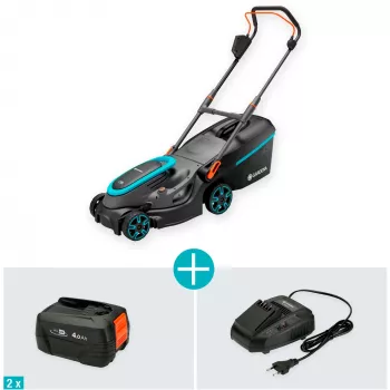 Rasaerba a batteria PowerMax 37/36V P4A Ready-To-Use Set, 36 Volt (2x18V) (nero/grigio, 2 batterie agli ioni di litio 4,0Ah, POWER FOR ALL ALLIANCE)