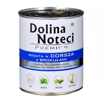 Cibo umido per cani dolina noteci Premium — merluzzo e broccoli, 800 g, cani adulti, senza cereali, senza glutine