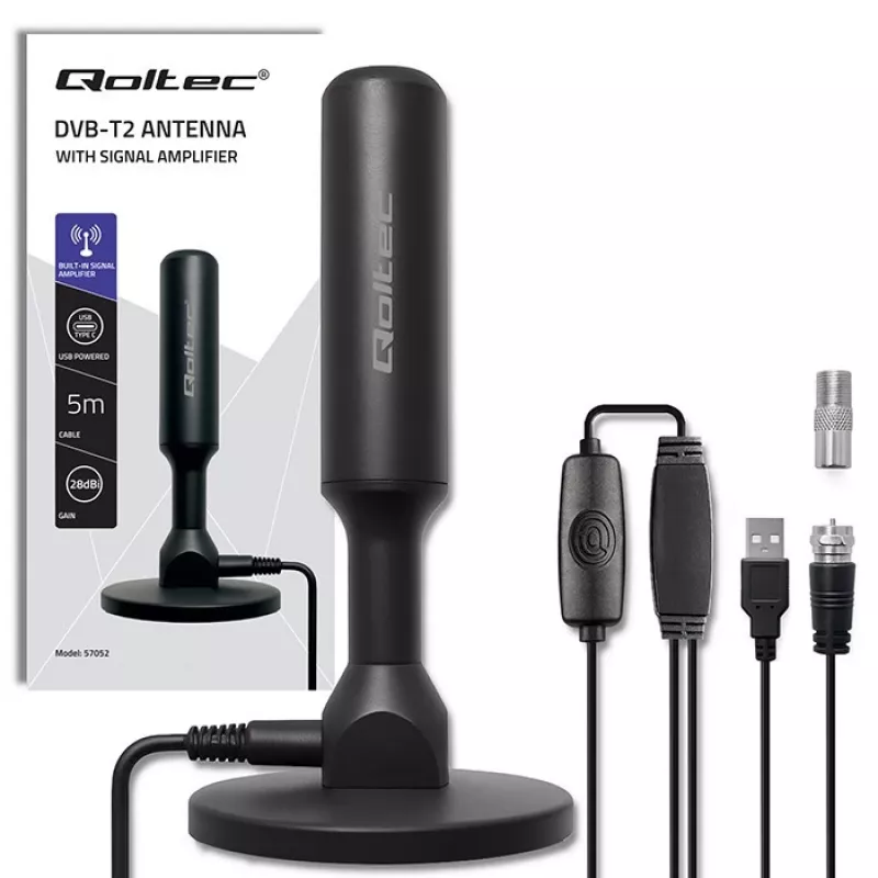 Antenna TV QOLTEC DVB-T2 28 dBi con amplificatore di segnale, ricezione interna/esterna