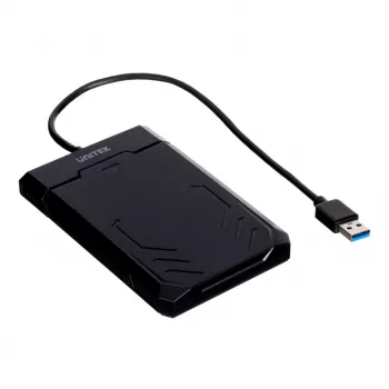 Case per HDD/SSD Unitek Y-3036, 2,5 pollici SATA III, USB 3.2 Gen 1 (5 Gbit/s), UASP, cavo USB-A integrato, nero