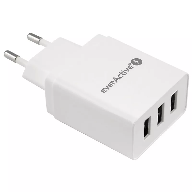 Everactive CARICABATTERIE TELEFONO 3X USB 3, 4A BIANCO