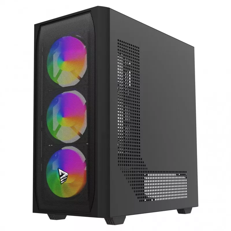 Case PC SAVIO Noctis Flow RGB — Cube, ATX/Mini-ITX, 3x ventole frontali da 120 mm, pannello laterale in vetro temperato, GPU max 35 cm