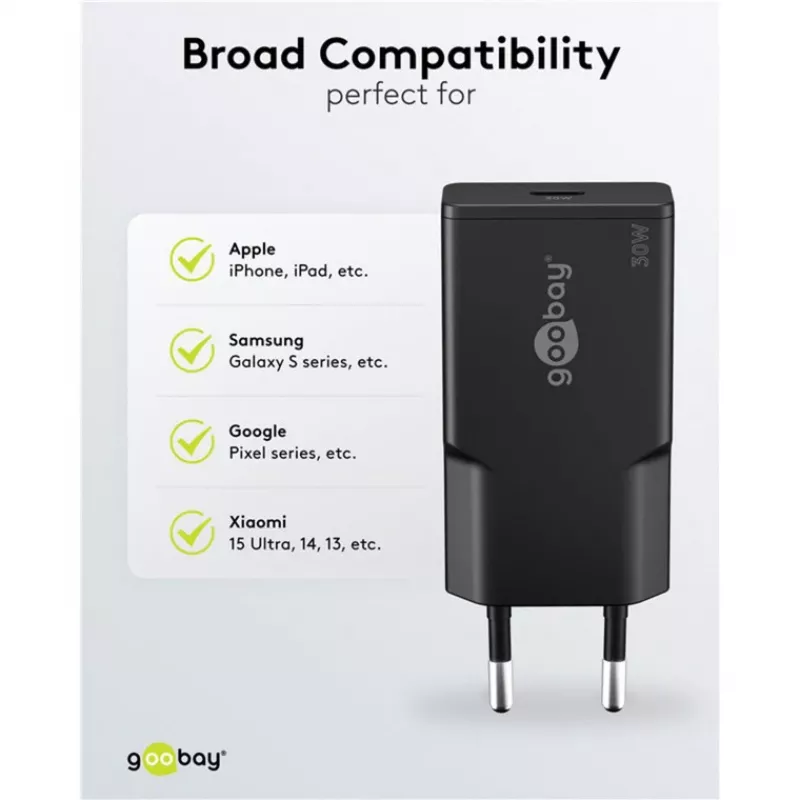 Goobay USB-C™ PD caricabatterie rapido GaN sottile (30 W) nero