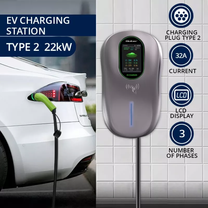 Stazione di ricarica EV QOLTEC 52430 22 kW Wi-Fi RFID trifase, 32 A, Type 2, IP54