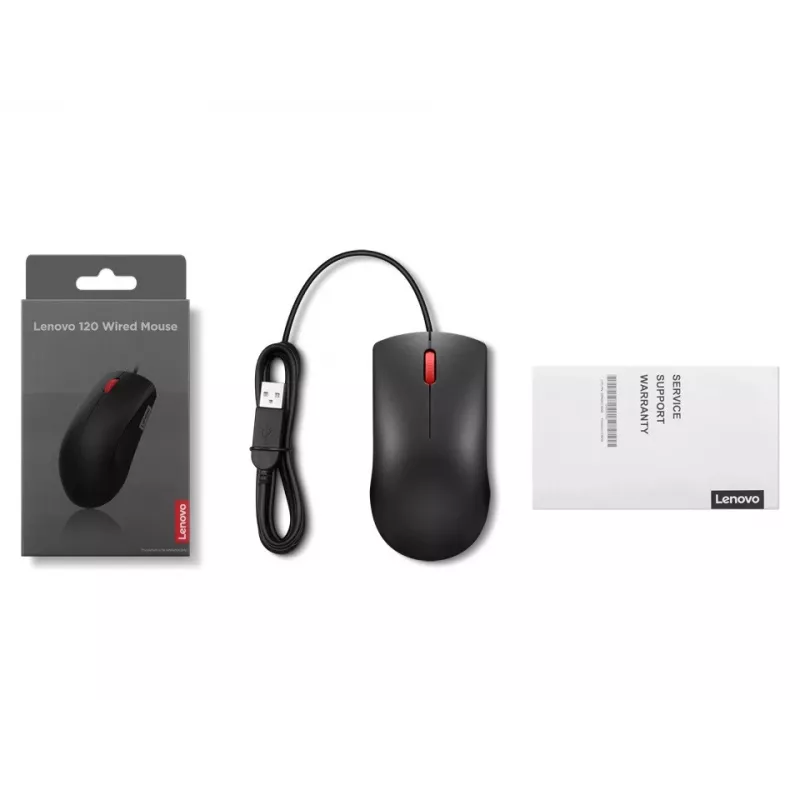 Lenovo 120 GY51L52636 mouse ottico cablato, USB-A, 3 pulsanti, cavo da 1,5 m, nero