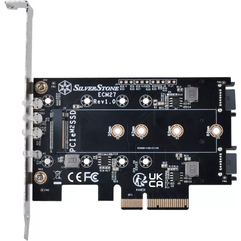 Silverstone SST-ECM27 scheda adattatore M.2/SATA, PCIe 4.0, 1x M-Key, 2x SATA 6G - Low Profile