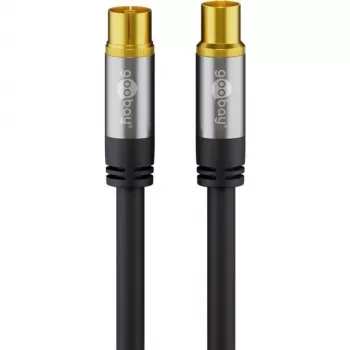 Goobay Cavo per antenna TV (tipo 135 dB), schermato 4 volte, 2 m, nero – placcato oro, presa coassiale > spina coassiale (70367)