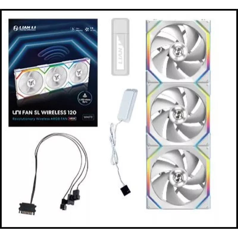 Lian Li UNI FAN SL Wireless 120 ARGB PWM ventola per case, 120 mm, confezione da 3 con controller, bianca