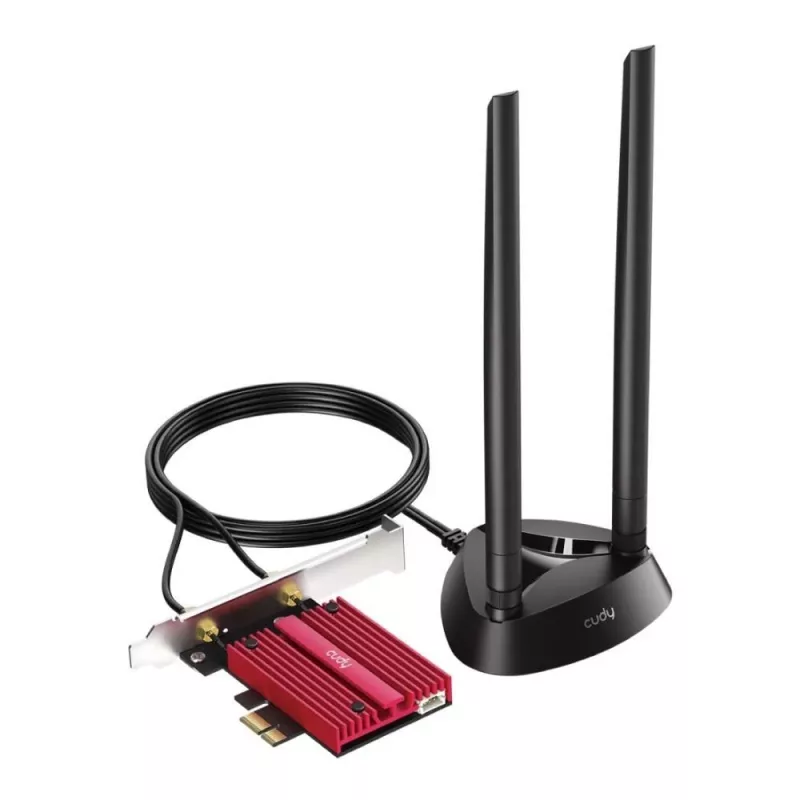Scheda di rete WLAN Bluetooth interna Cudy WE9300S PCIe, Wi-Fi 7 (802.11be) tri-band 2.4/5/6 GHz, 5765 Mbit/s, Bluetooth 5.4, antenna esterna 2x2