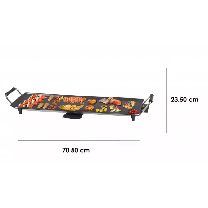 Beper 90.386 griglia teppanyaki, piastra antiaderente 70,5 x 23,5 cm, 1800 W, nera