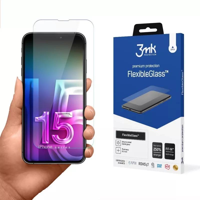 Pellicola protettiva flessibile temperata 3MK FlexibleGlass Pro per Apple iPhone 15 – trasparente, antigraffio
