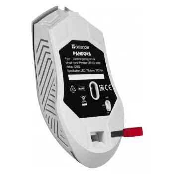 Mouse gaming wireless DEFENDER Pandora White – ambidestro, 3200 DPI, 6 tasti, programmabile, ottico, USB