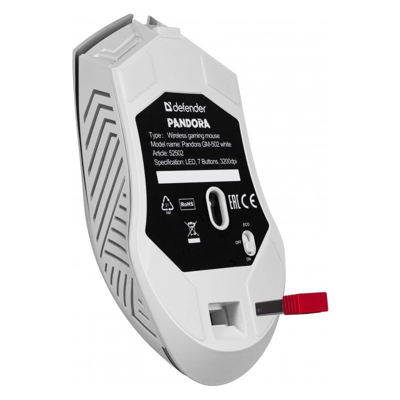 Mouse gaming wireless DEFENDER Pandora White – ambidestro, 3200 DPI, 6 tasti, programmabile, ottico, USB