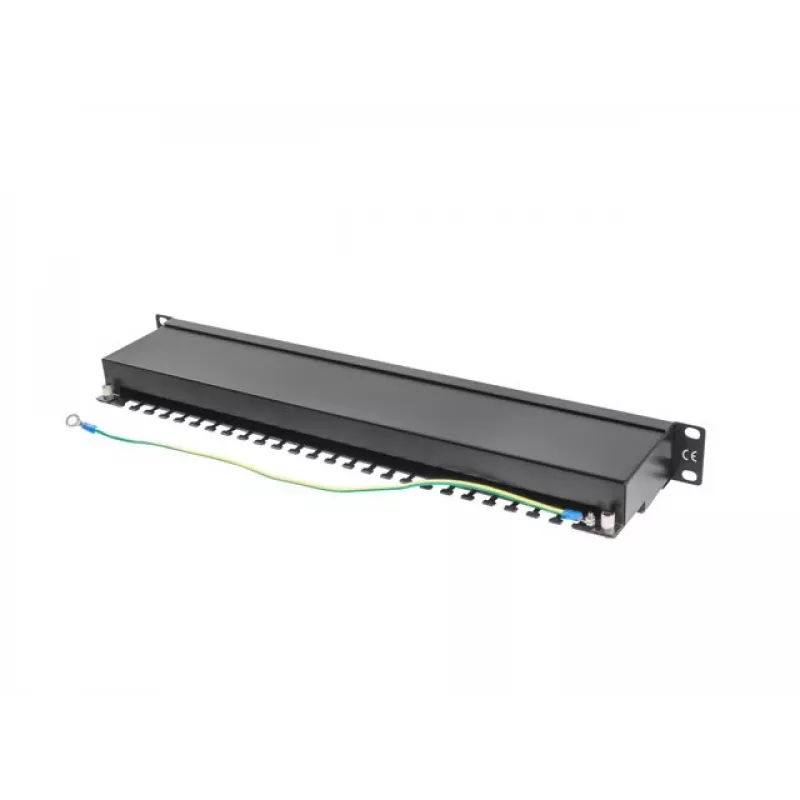 Patch panel 1U LANBERG PPS5-1024-B — 24 porte RJ-45 Cat5, metallo, nero, montaggio su rack