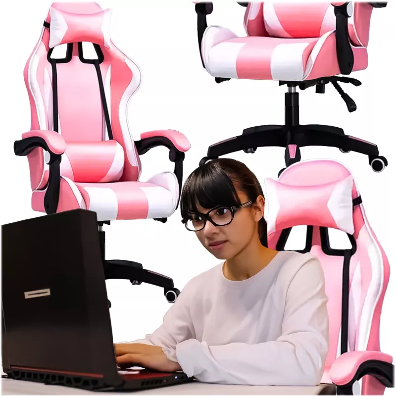 Extralink Gaming | Sedia gaming | Ufficio, girevole, sedile a guscio, rosa-bianco, G-525