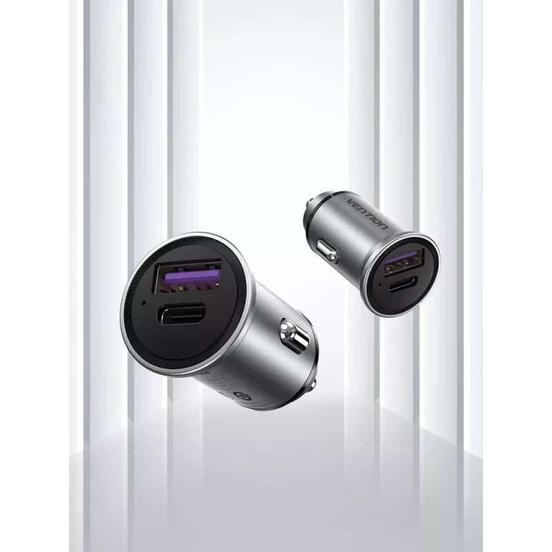 Vention due porte USB A+A (30+30) caricabatterie da auto grigio mini style in lega di alluminio Type