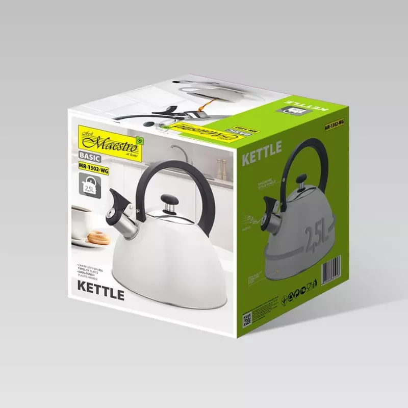 Maestro MR-1302-WG bollitore con fischietto per fornello, 2,5 l, bianco